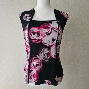 Cache whimsigoth pink & black floral print romantic corset style top